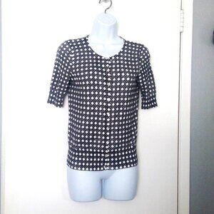 NEW Ann Taylor Sweater Short Sleeve Cardigan 100% Cotton Black / White NWOT Sz S